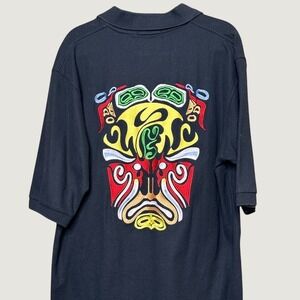 RARE Coogi Abstract Mens Black Embroidered Polo‎ Shirt 4XL Short Sleeve Cotton